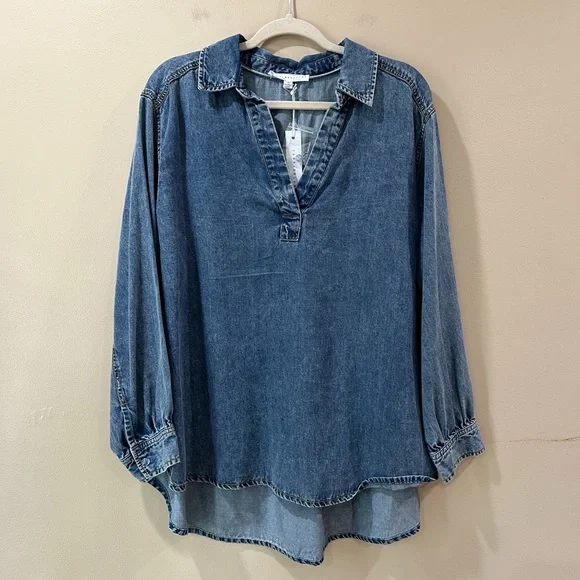 Jane And Delancey Tunic Top Women Plus 2X Chambray Blue Lyocell Western 90s New - Picture 1 of 6